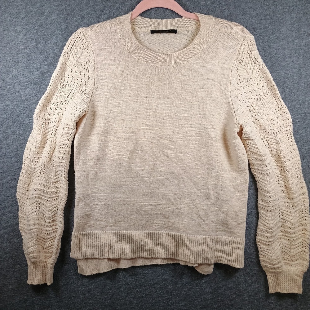 Christian Siriano Sweater Womens S Tan Beige‎ Open Knit Lightweight Crocheted